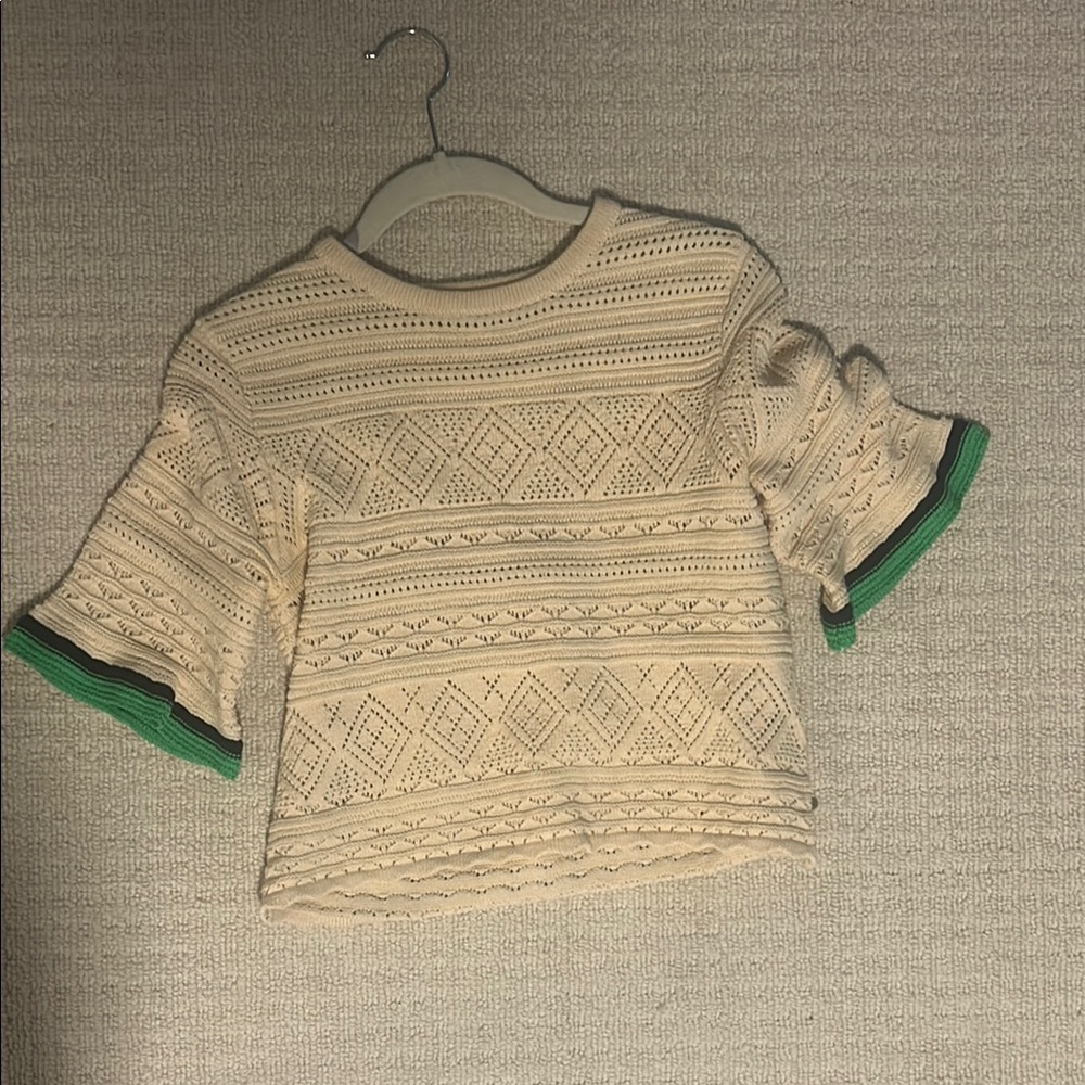 Cream and Green Kids Crochet Top
